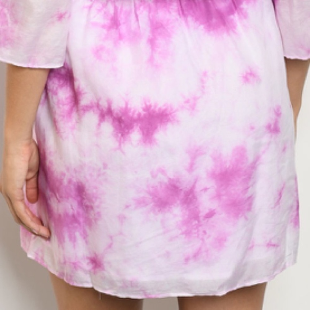 Magenta & white 3/4 cold-shoulder tie dye dress, sz XS - Picture 8 of 8